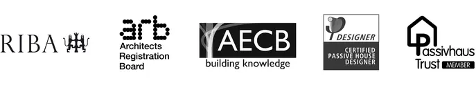 Accreditations - RIBA - ARB - AECB - Certified Passive House Designer - Passive House Trust